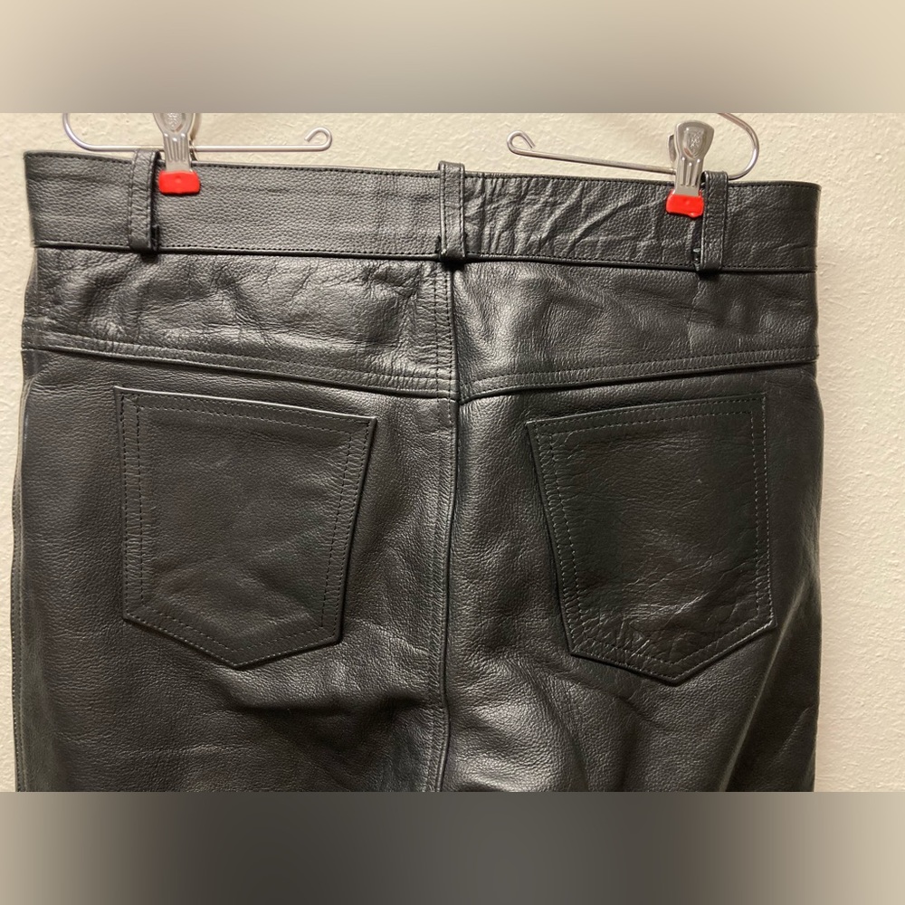 Leather Motorcycle Jeans Biker 34x32 Men Black Straight Leg Real Leather - Picture 6 of 7